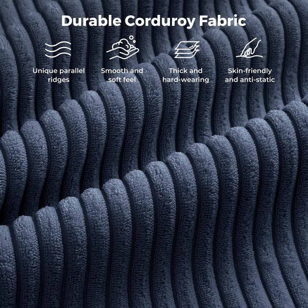 97" Modular Sectional Sofa Drak Blue, Sectional Couch with Movable Ottoman, Comfy Corduroy Couch with Spring Cushion, Modular Sofa with Deep Seat for Living Room, Bedroom and Apartment