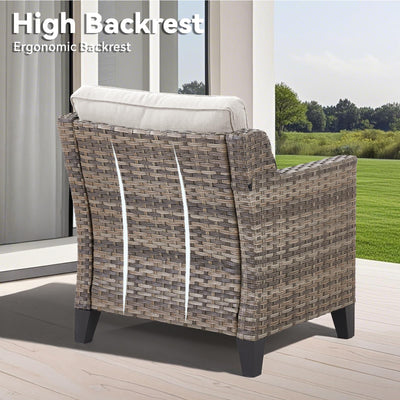 3 Pieces Patio Furniture Sets-Outdoor PE Rattan Wicker Chairs with Thickened Cushion and Glass Coffee Table,All Weather Patio Conversation Set for Garden Backyard Porch Deck Grey/Beige
