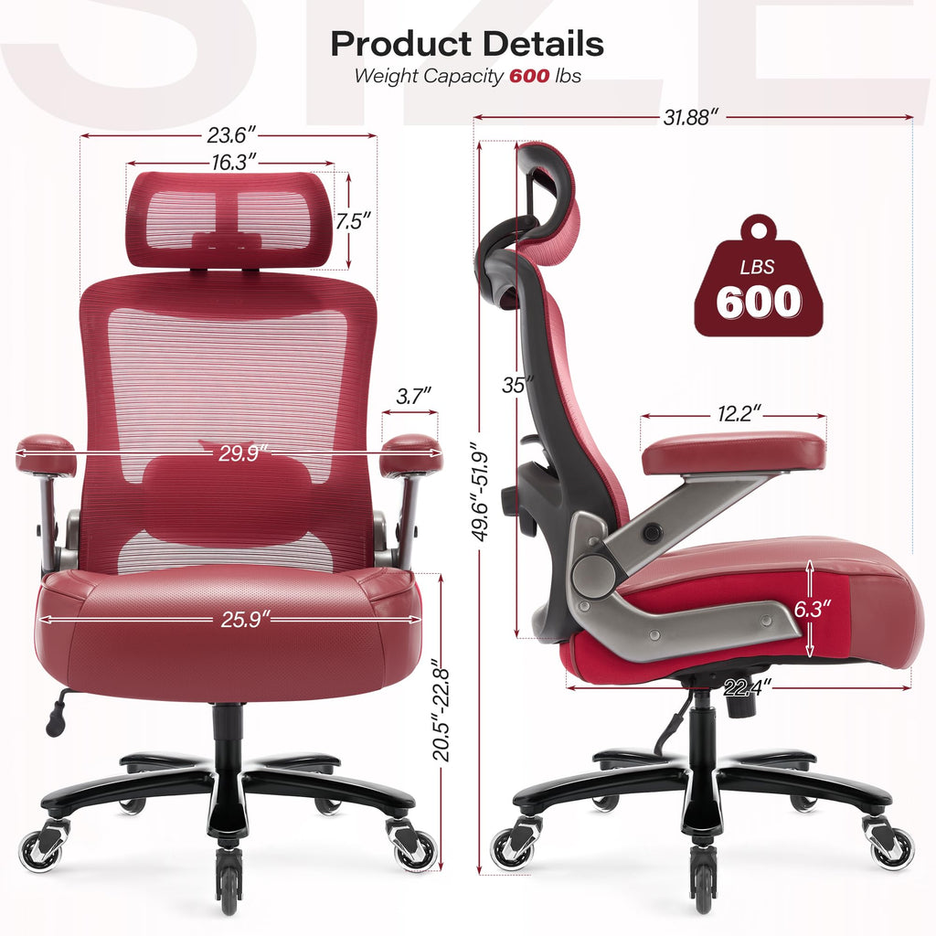 Big and Tall Office Chair 600lbs, Heavy Duty Executive Computer Desk Chair