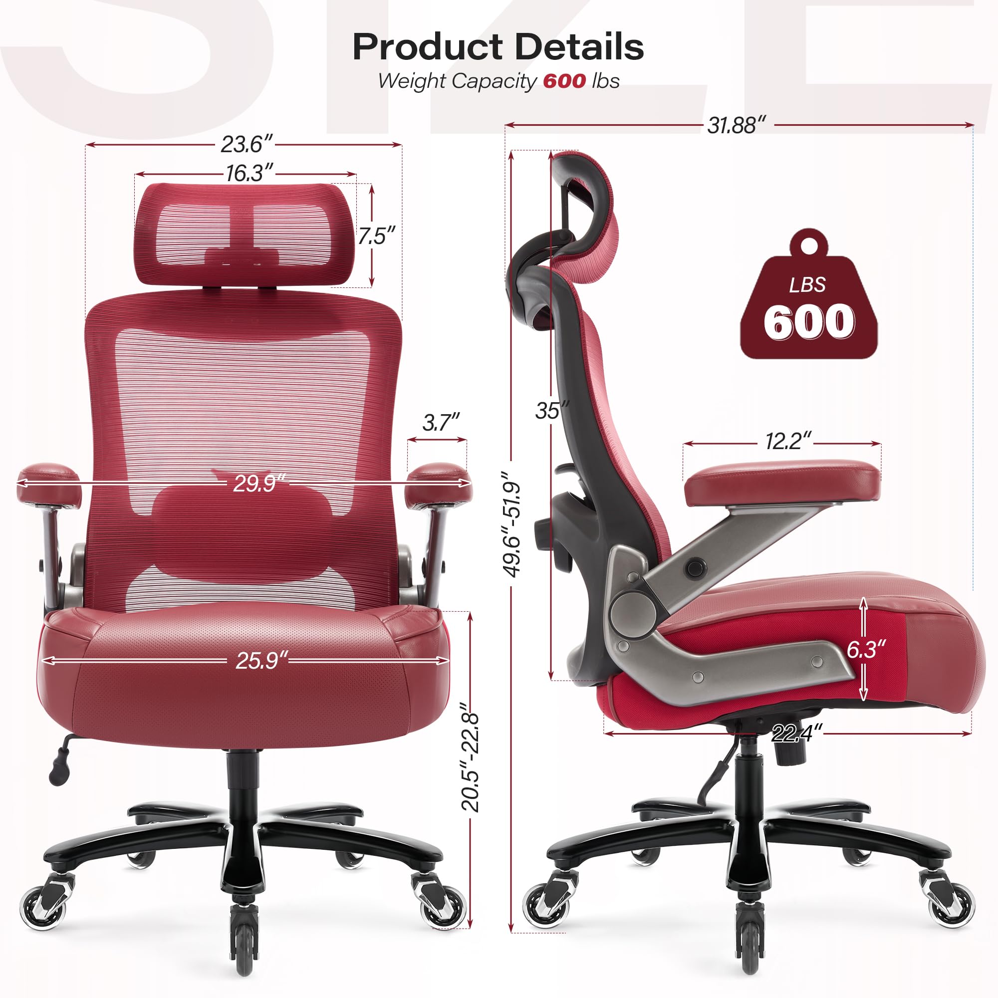 Big and Tall Office Chair 600lbs, Heavy Duty Executive Computer Desk Chair