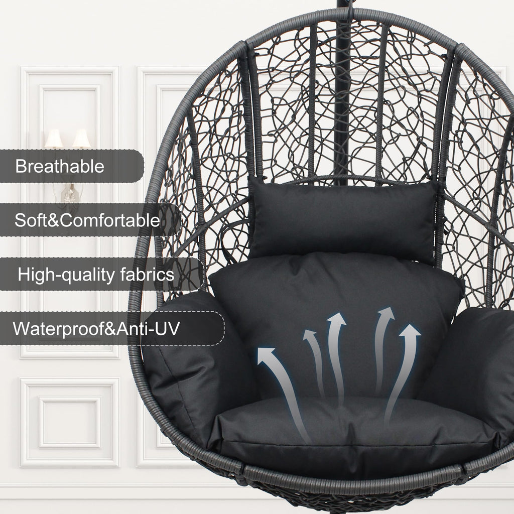 Oversized Hanging Egg Chair Outdoor Indoor, Wicker Swing Egg Chair with Stand 400lbs Capacity for Bedroom, Patio, Garden and Balcony (Grey-nest, Oversize)