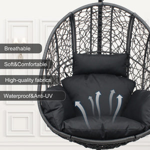Oversized Hanging Egg Chair Outdoor Indoor, Wicker Swing Egg Chair with Stand 400lbs Capacity for Bedroom, Patio, Garden and Balcony (Grey-nest, Oversize)