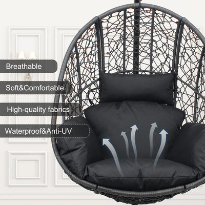 Oversized Hanging Egg Chair Outdoor Indoor, Wicker Swing Egg Chair with Stand 400lbs Capacity for Bedroom, Patio, Garden and Balcony (Grey-nest, Oversize)