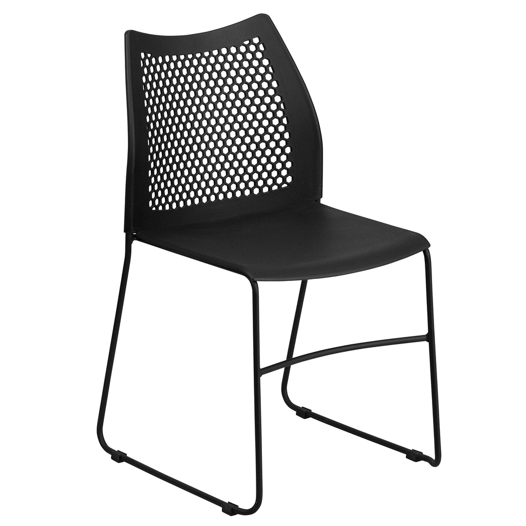 HERCULES Series 661 lb. Capacity Black Stack Chair with Air-Vent Back and Black Powder Coated Sled Base