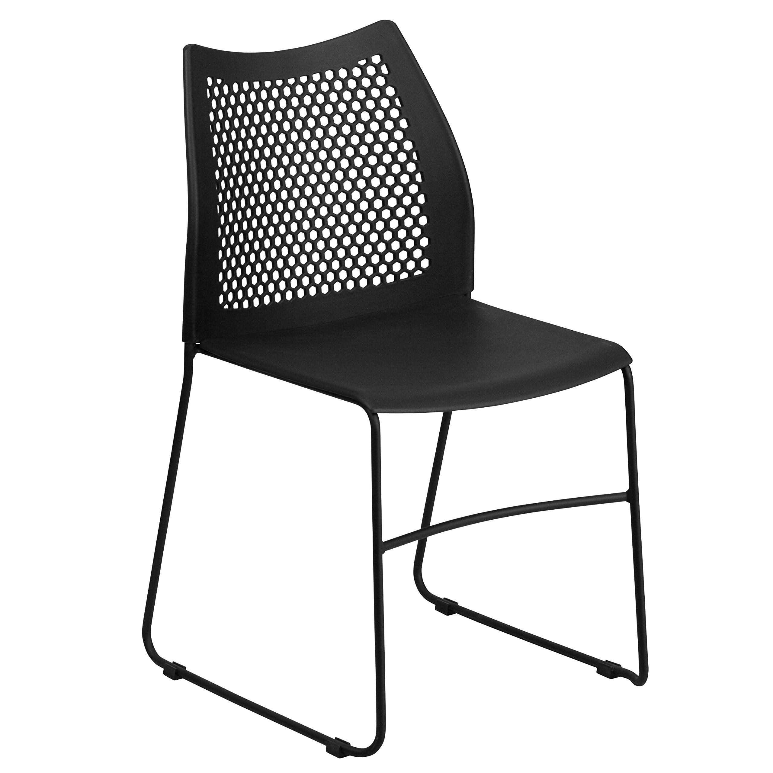 Set of 5 Black, Hercules Series Contoured Lobby Chairs with Air-Vent Honeycomb Backs, Ergonomic Stacking Chairs for Offices