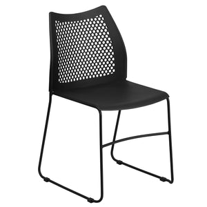 Set of 5 Black, Hercules Series Contoured Lobby Chairs with Air-Vent Honeycomb Backs, Ergonomic Stacking Chairs for Offices