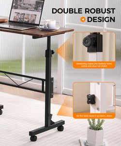 Standing Desk Adjustable Height, Mobile Stand Up Desks with Wheels Small Computer Desks Rolling Desk, Portable Laptop Desks Rustic Standing Table Sit Stand Home Office Desks 16