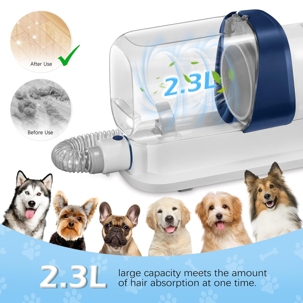 Dog Grooming Vacuum, Pet Grooming Vacuum Kit 2.3L Suction 99% Pet Hair with 5 Tools for Dog Cat for Shedding Grooming, Low Noise (Blue & White)