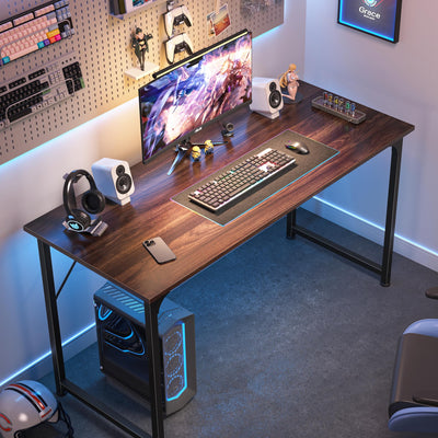 Computer Desk, 48 Inch Office Desk, Gaming Desk with Storage, Writing Desk Work Desk for Home Office, Study, Modern Simple Desk, Large Legroom, Metal Frame, Walnut