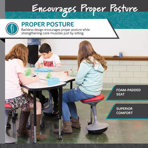 Adjustable Height Active Learning Stool for Office Desks and Classrooms, Foam-Padded Backless Wobble Stool with Rocking Motion, Black