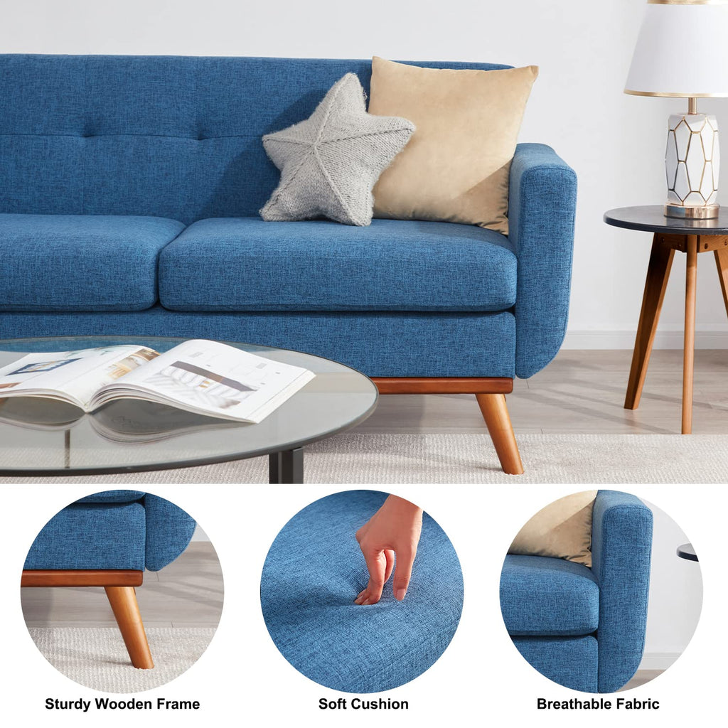 65" W Loveseat Sofa with Ottoman Coffee Table, Mid Century Modern Decor Love Seat Couches and Ottoman with Storage for Living Room, Button Tufted Upholstered Love Seats Furniture Set, Blue