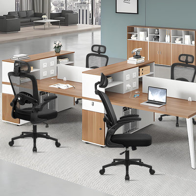 Home Office Desk Chair with Flip Up Armrests, Mesh Back Chair with Adjustable Height Lumbar Support and Headrest, Ergonomic Computer Task Chair for School, Conference, Black