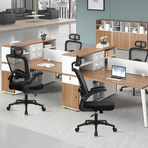 (12PK) Home Office Desk Chair with Flip Up Armrests, Mesh Back Chair with Adjustable Height Lumbar Support and Headrest, Ergonomic Computer Task Chair for School, Conference, Black
