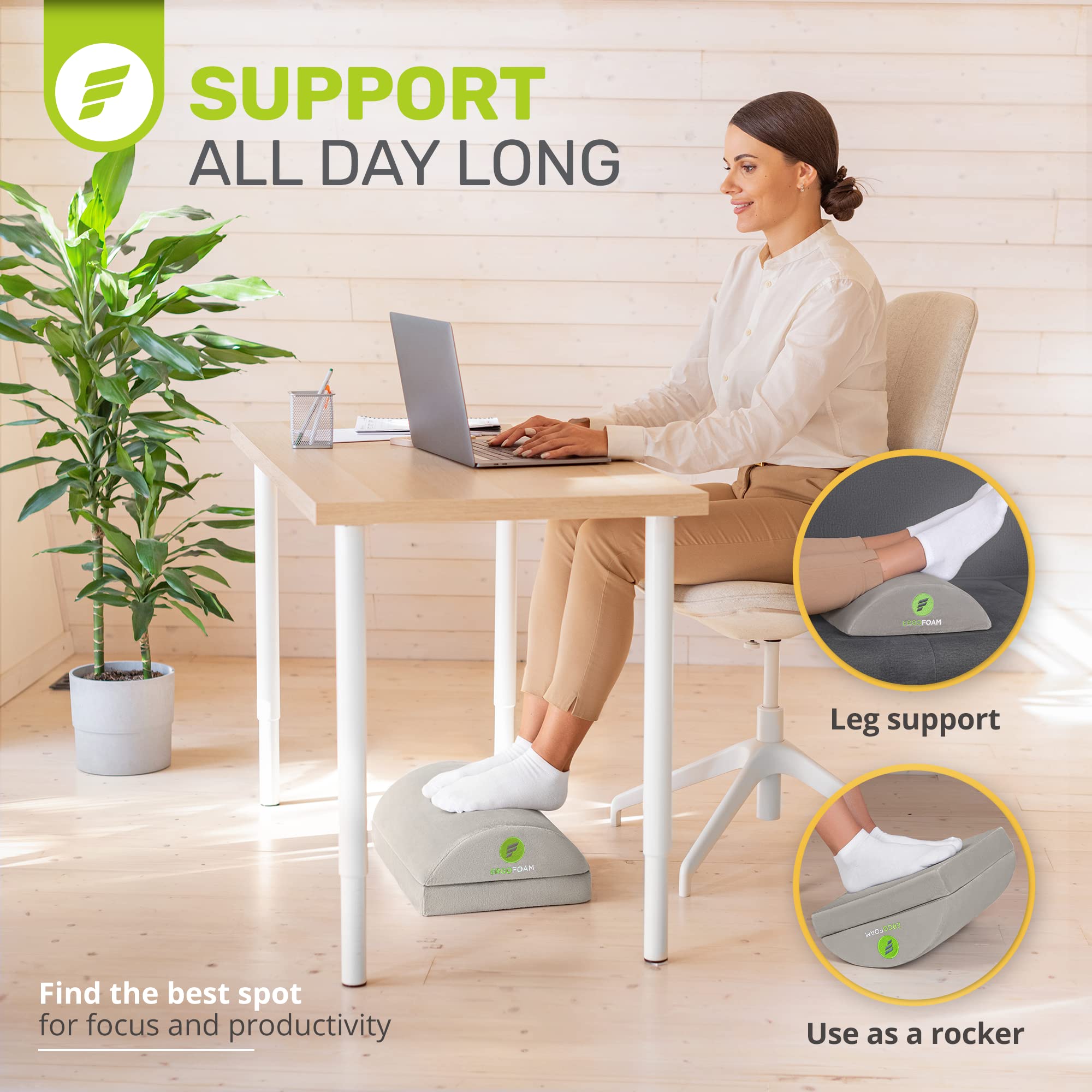 Foot Rest for Under Desk at Work - Chiropractor Endorsed 2in1 Adjustable Premium Under Desk Footrest - Ergonomic Desk Foot Rest with High-Density Compression-Resistant Velvet Soft Foam (Grey)