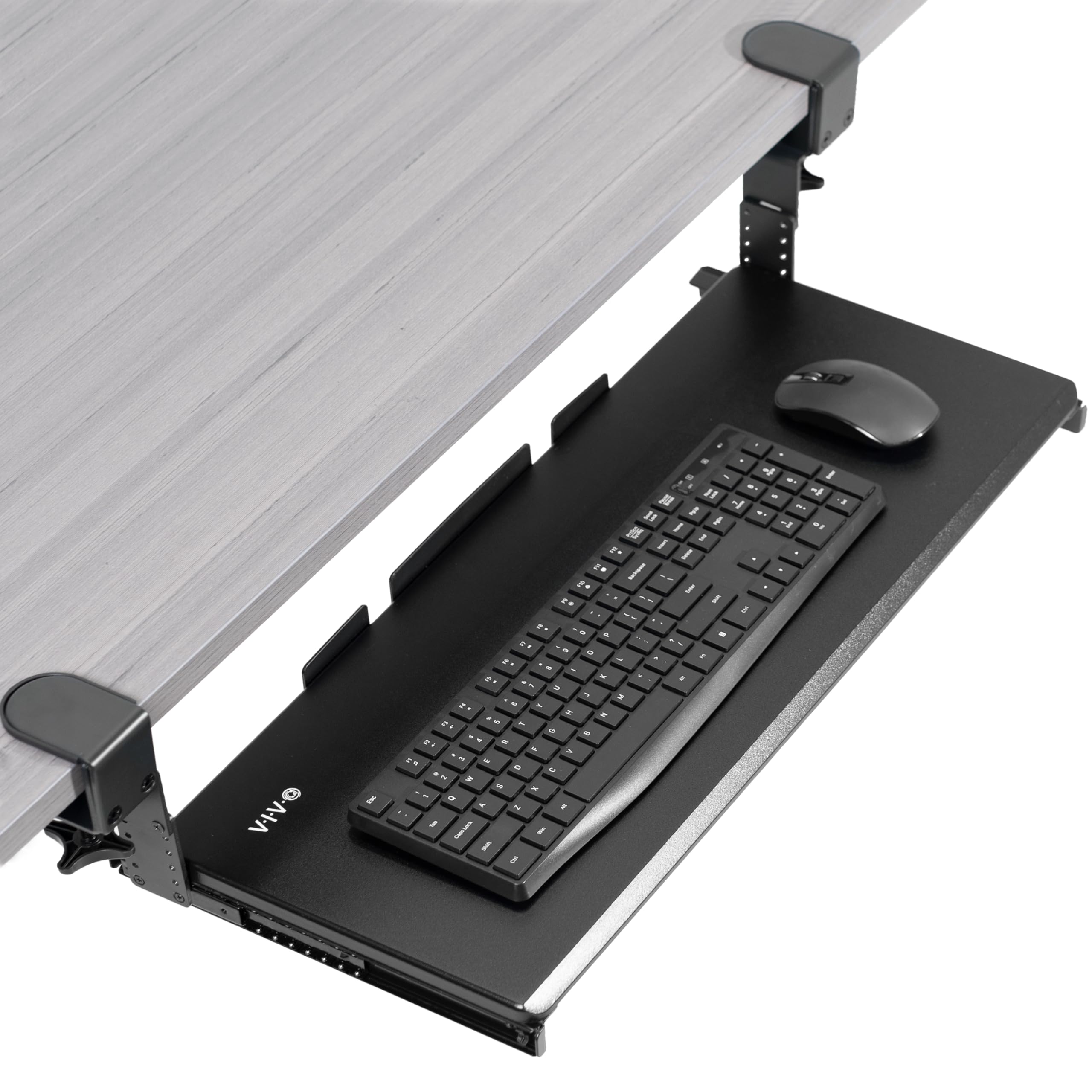Large Height Adjustable Under Desk Keyboard Tray, C-clamp Mount System, 27(33 Including Clamps) x 11 inch Slide-Out Platform for Typing, Black, MOUNT-KB05HB