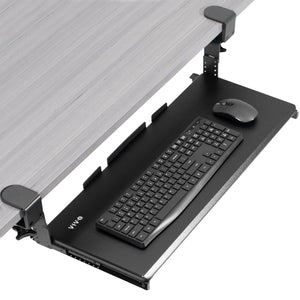 Large Height Adjustable Under Desk Keyboard Tray, C-clamp Mount System, 27(33 Including Clamps) x 11 inch Slide-Out Platform for Typing, Black, MOUNT-KB05HB
