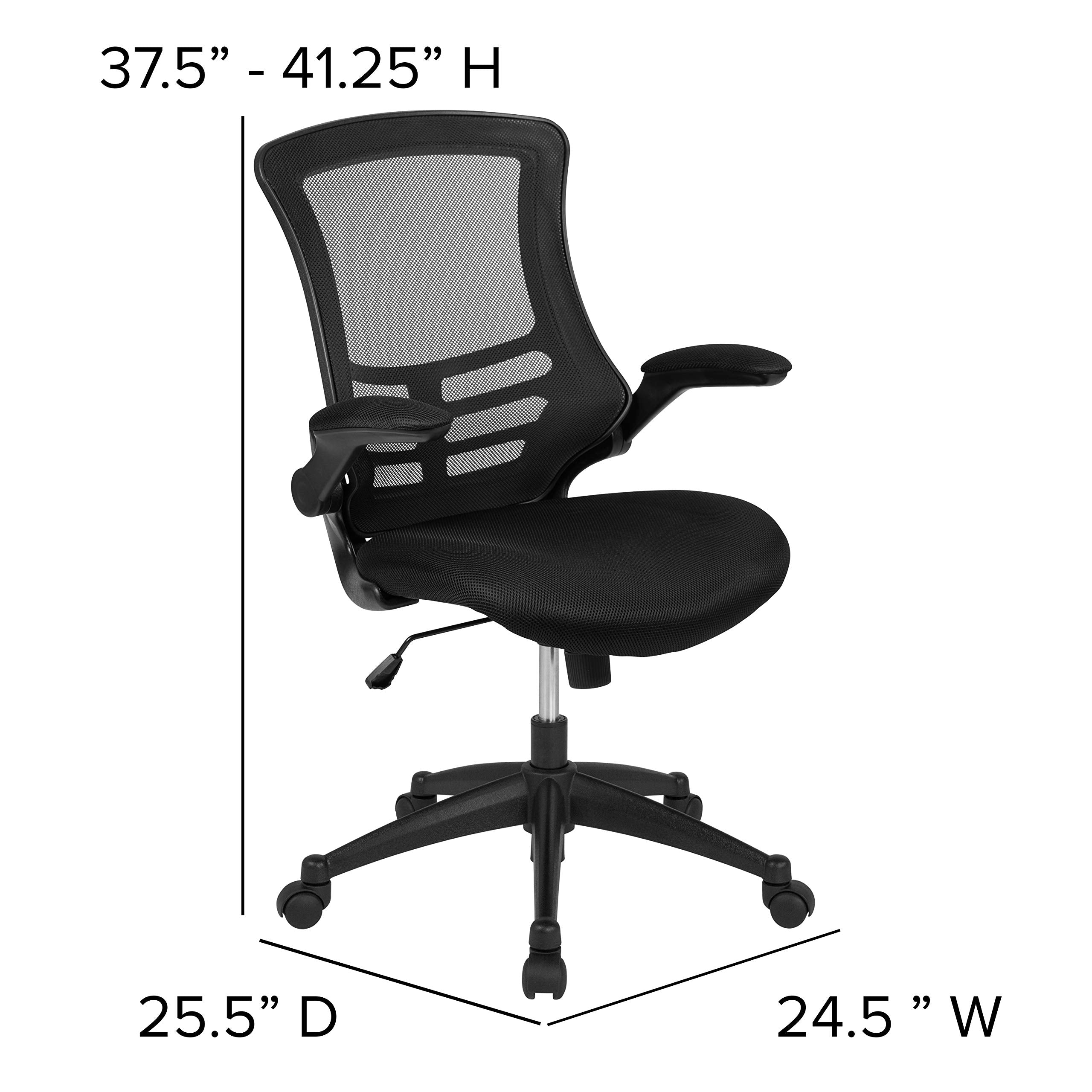 Set of 5- Mid-Back Black Mesh Swivel Ergonomic Task Office Chair with Flip-Up Arms