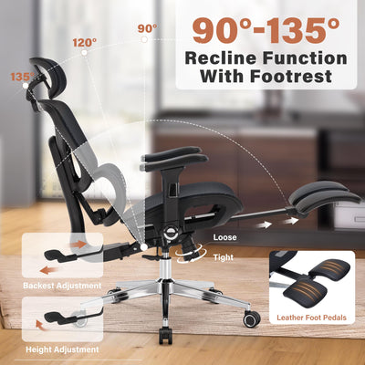 Ergonomic Mesh Office Chair | Adjustable Headrest, 5D Armrests & Footrest | High Back Computer Chair