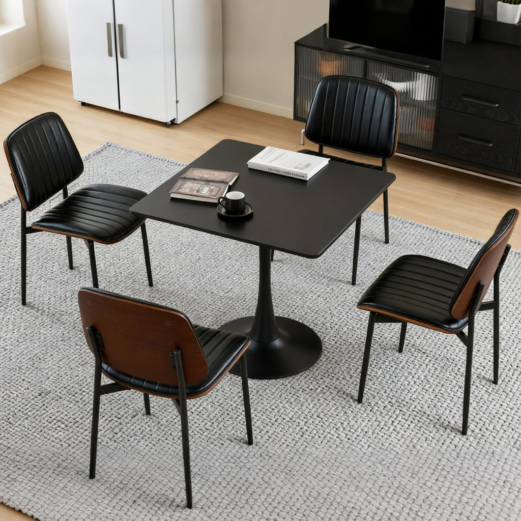 Square Dining Table, 31.5" Tulip Table with Thickened Tabletop & Metal Pedestal, Mid Century Modern Bistro Table for Kitchen, Small Places, Living Room, Cafe (Black)