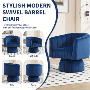 Swivel Accent Barrel Chair Set of 2- Cute Comfy Small Round Arm Chair Velvet Sofa Club Reading Chair for Living Room Bedroom Dark Blue