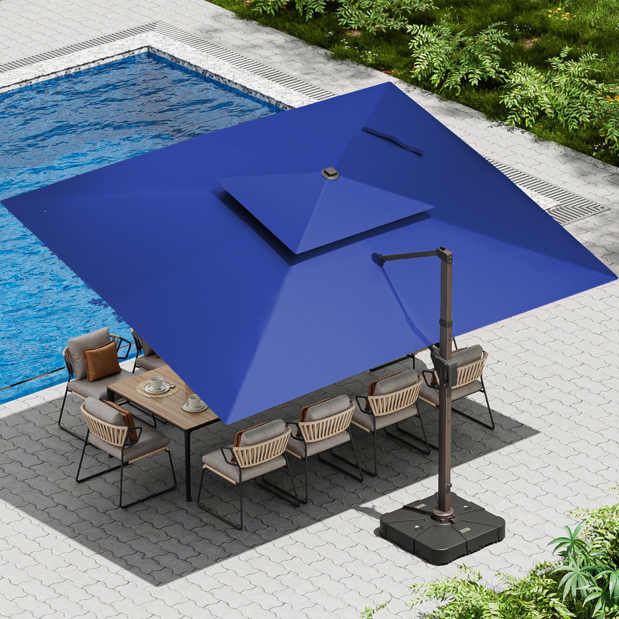 10 X 13 FT Cantilever Patio Umbrella Outdoor Heavy Duty Double Top Windproof Rectangle Offset Umbrellas with 360-degree Rotation for Pool Deck Backyard, Navy