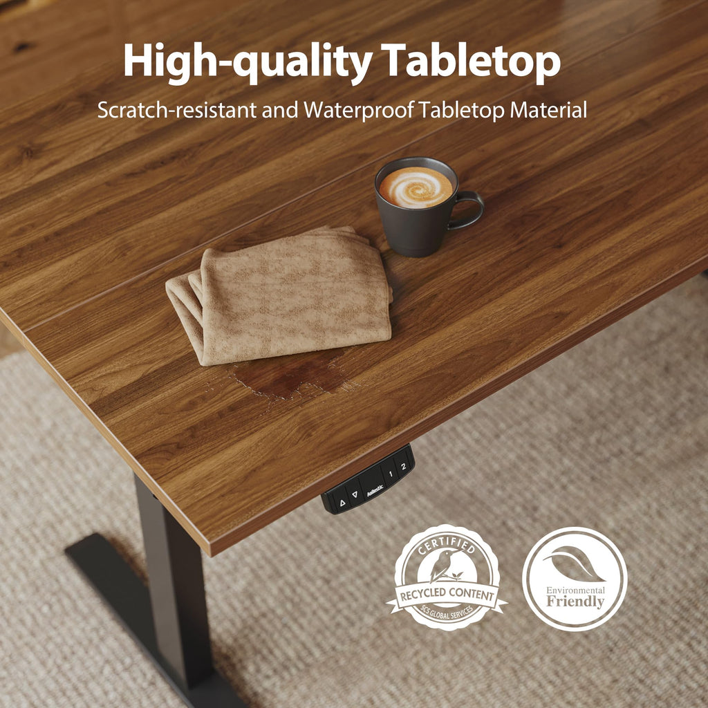 Electric Standing Desk, 48 x 24 Inches Height Adjustable Desk, Sit Stand up for Work Office Home, Ergonomic Rising Computer Table with Memory Preset, Dark Walnut