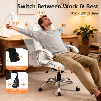 Office Chair Computer High Back Adjustable Ergonomic Desk Chair Executive PU Leather Swivel Task Chair with Armrests Lumbar Support (Beige)