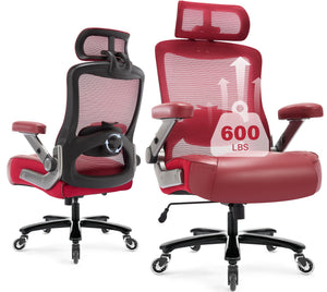 600lbs Big and Tall Office Chair- Heavy Duty Executive Computer Chair with 3D Flip Arms Large Wheels, Ergonomic Mesh High Back Desk Chair, Extra Wide Seat Adjustable Lumbar Support&Headrest