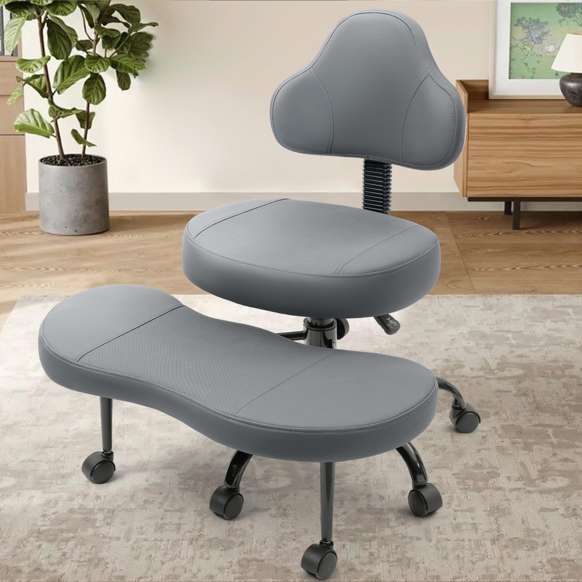 Cross Legged Office Chair, Criss Cross Desk Chair ADHD Meditation Kneeling Yoga Seat with Adjustable Height, Lumbar Support, Wider Footrest and Wheels (Dark Gray)