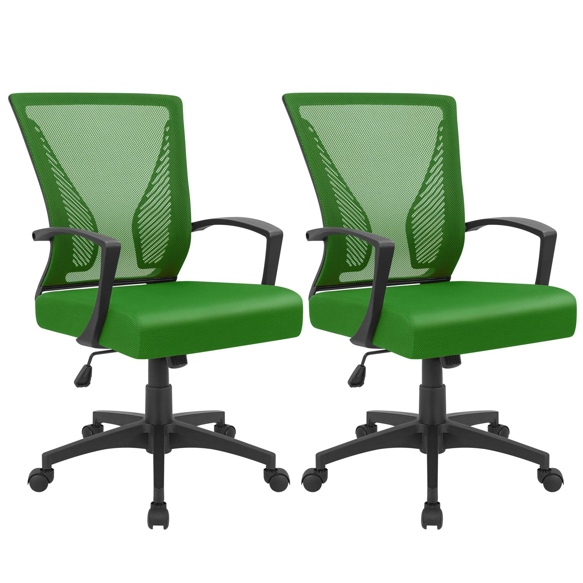 Office Chair Ergonomic Computer Desk Mesh Chair Mid Back Swivel Lumbar Support with Armrest (2, Green)
