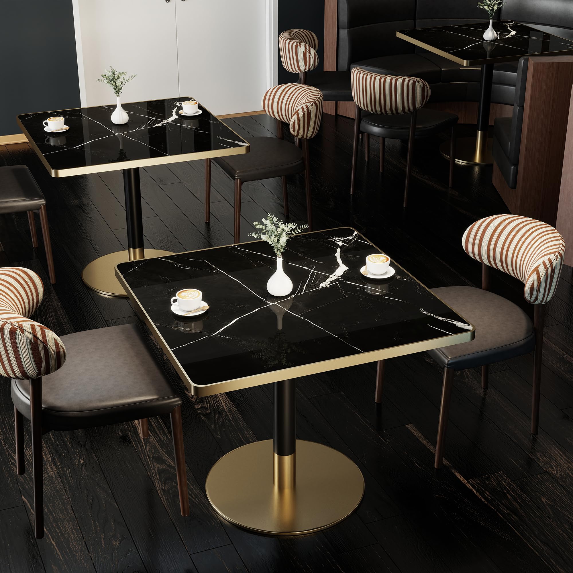 31.5" Tulip Table,Square Kitchen Dining Table for 2-4 with Thick Sintered Stone Top,Titanium Golden Pedestal Base,Heat-Resistant,Bistro Table for Dining Room,Café,Small Space（Inky Axis）