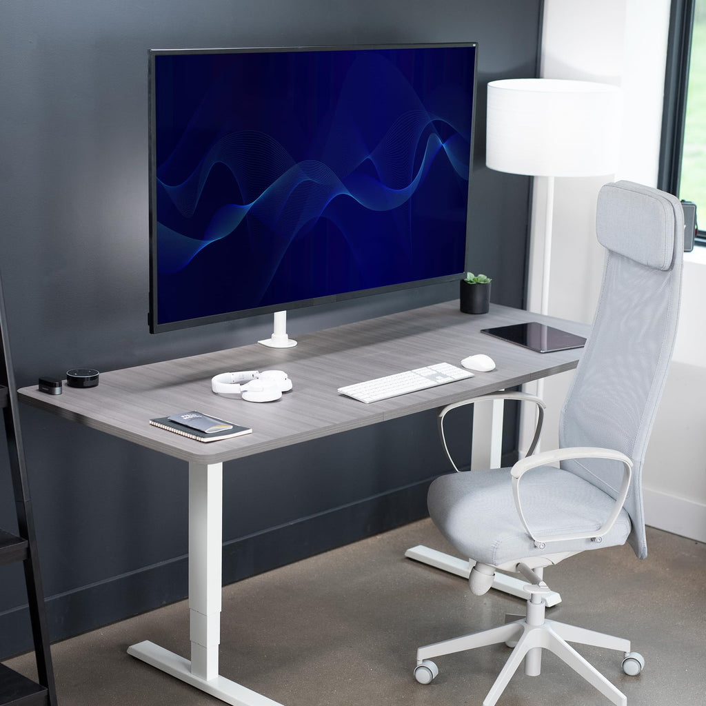 Ultra Wide TV Desk Mount for up to 55 inch Screens Weighing 66 lbs, Full Motion Height Adjustable Single Television Stand, White, STAND-V155CW