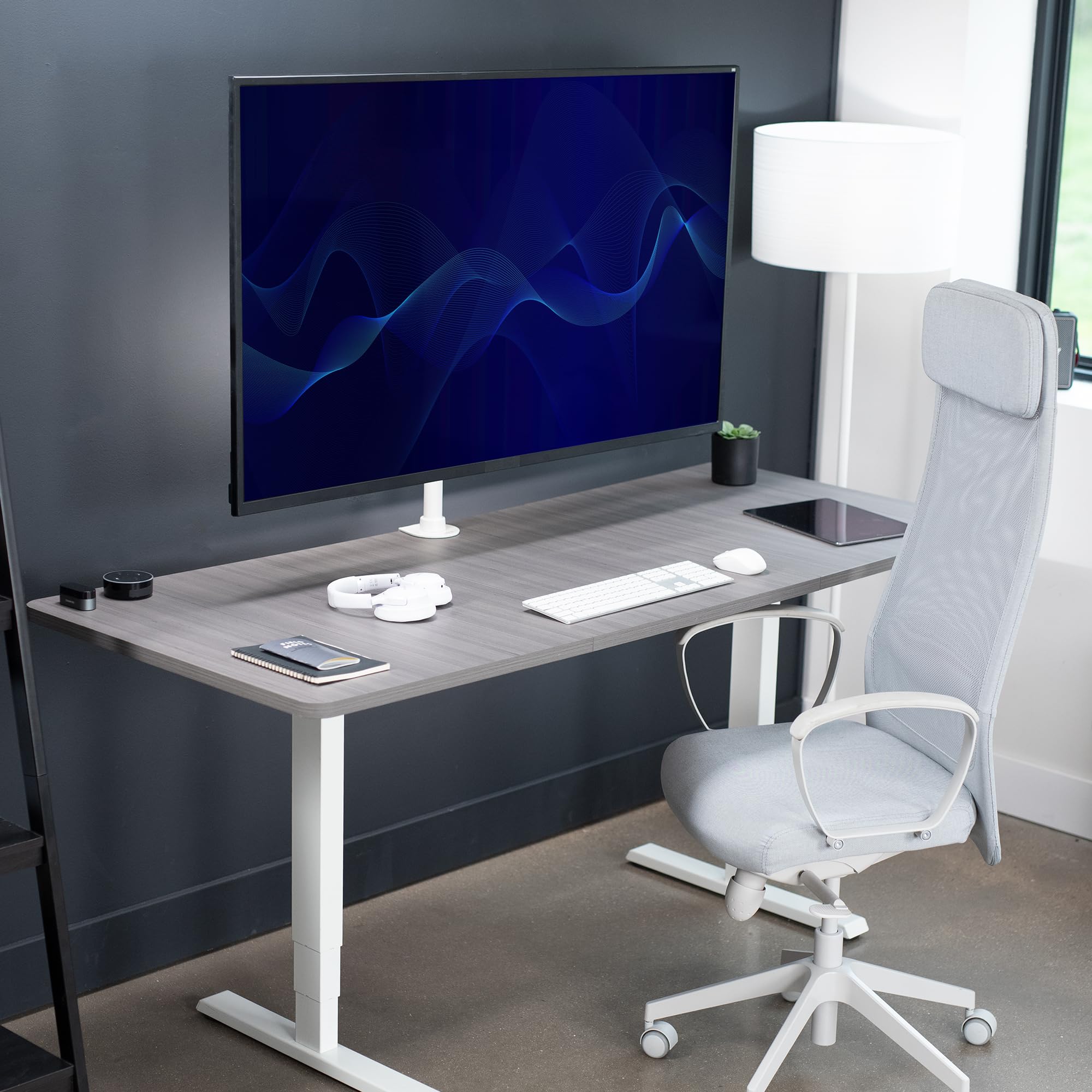 Ultra Wide TV Desk Mount for up to 55 inch Screens Weighing 66 lbs, Full Motion Height Adjustable Single Television Stand, White, STAND-V155CW