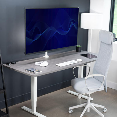 Ultra Wide TV Desk Mount for up to 55 inch Screens Weighing 66 lbs, Full Motion Height Adjustable Single Television Stand, White, STAND-V155CW