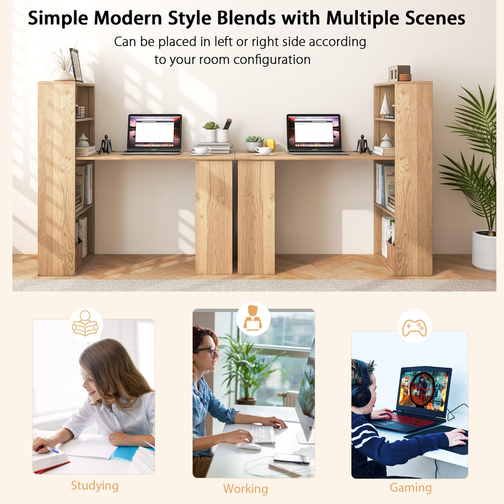 Computer Desk with Bookshelf, Writing Study Desk with Storage Shelves & CPU Stand, Modern Compact Computer Workstation for Home & Office, Space-Saving Design(Natural)