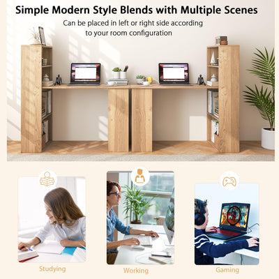 Computer Desk with Bookshelf, Writing Study Desk with Storage Shelves & CPU Stand, Modern Compact Computer Workstation for Home & Office, Space-Saving Design(Natural)