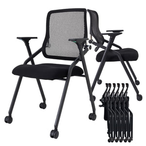 20 Pack Stackable & Foldable Conference Room Chairs with Lumbar Support, Armrest - Ergonomic Mesh Bouncing Back for Office Meeting, Conference, Reception and Training Room Chair