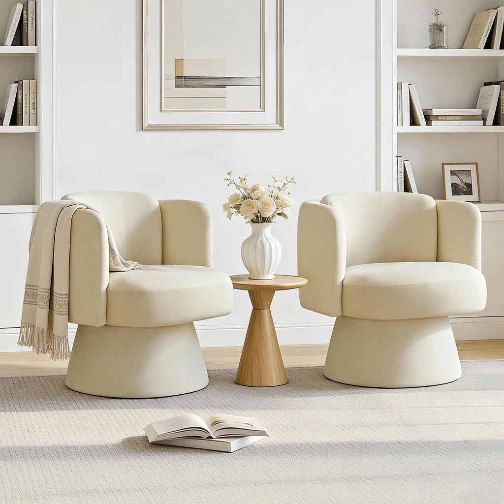 Swivel Barrel Chair Set of 2,360° Accent Chairs with Round Backrest,Upholstered Lounge Chair for Vanity,Living Room,Bedroom,Reading Nook,Sand