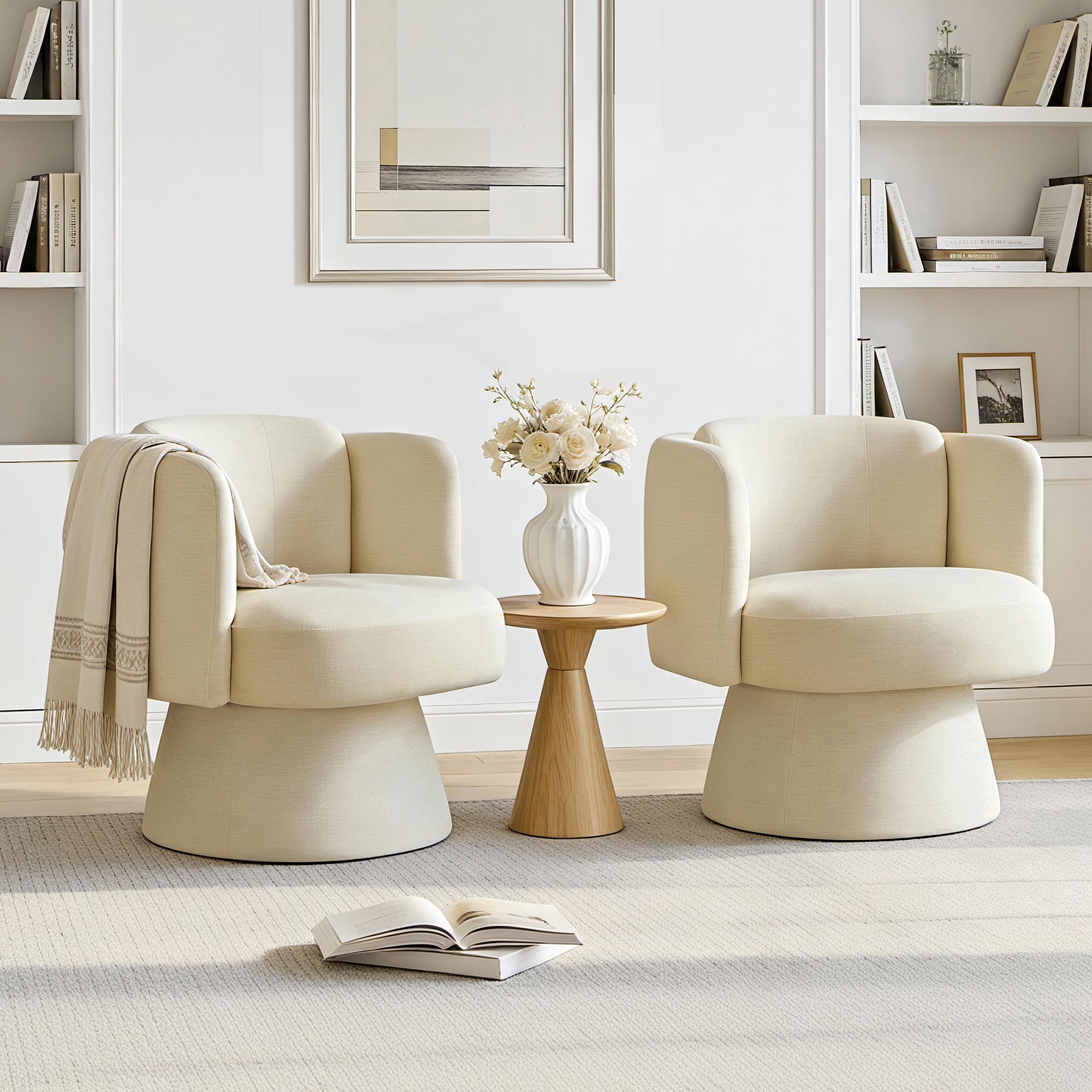 Swivel Barrel Chair Set of 2,360° Accent Chairs with Round Backrest,Upholstered Lounge Chair for Vanity,Living Room,Bedroom,Reading Nook,Sand