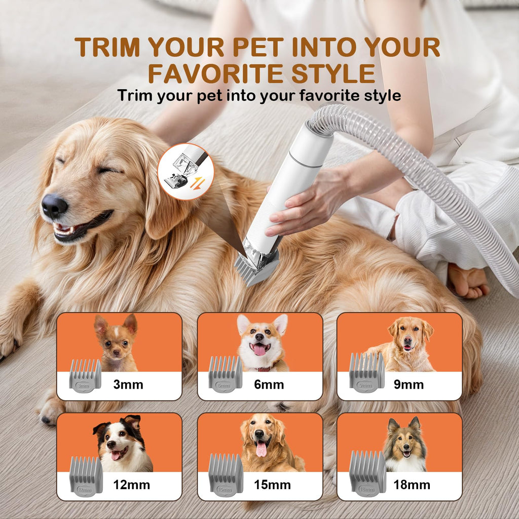 Dog Grooming Vacuum, Dog Grooming Kit with Pet Clipper Nail Grinder, 6 Pet Grooming Tools (Mushroom)