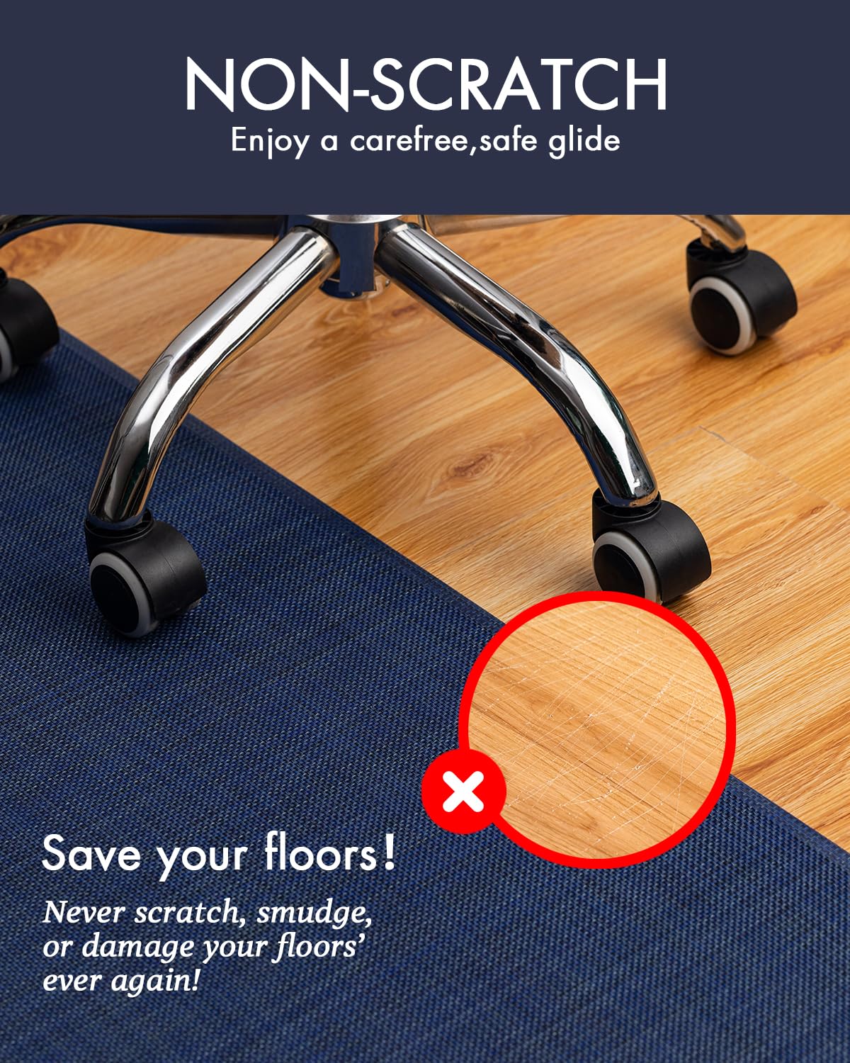Office Chair Mat for Hardwood Floor Under Desk Computer Rolling Chair Mat for Wood/Tile Floor Non-Slip Heavy Duty Desk Rug PVC Plastic Hard Floor Protector 36