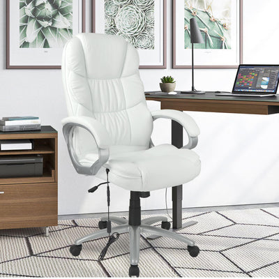 Office Chair Massage Computer Chair High Back Adjustable Desk Chair Rolling Swivel Executive Chair PU Leather with Lumbar Support Arms Headrest Task Chair,White