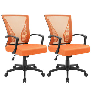 Office Chair Ergonomic Computer Desk Mesh Chair Mid Back Swivel Lumbar Support with Armrest (2, Orange)
