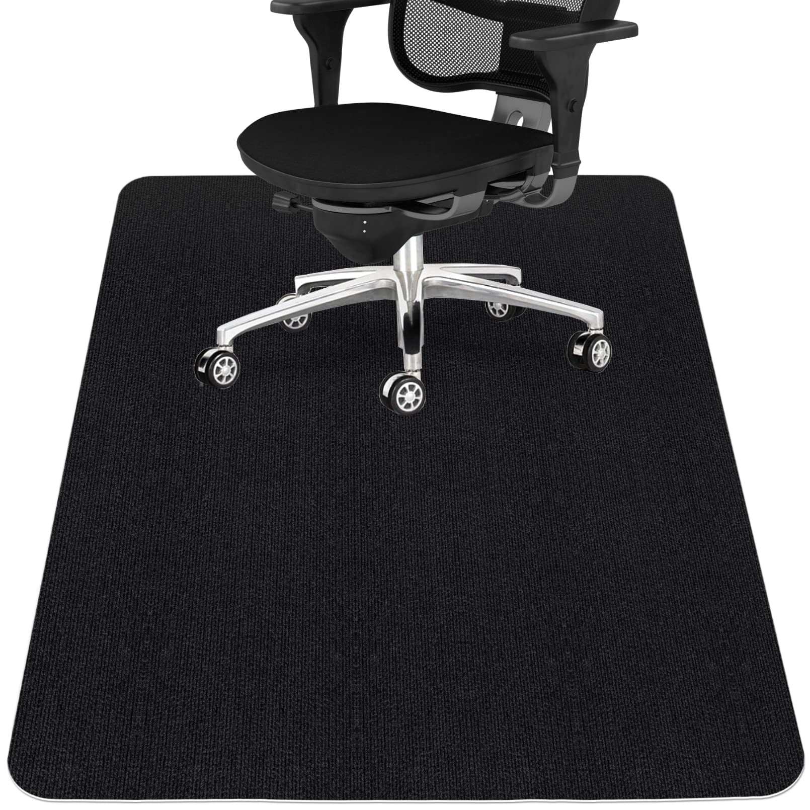 Office Chair Mat for Hardwood Floor,Office Computer Gaming Chair Mat for Tile Floor,Large Floor Protector Rug,Anti-Slip,Easy to Clean,Pure Black(48"x55")