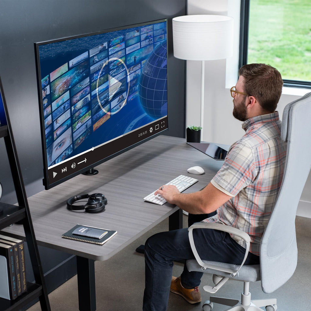 Ultra Wide TV Desk Mount for up to 55 inch Screens Weighing 66 lbs, Full Motion Height Adjustable Single Television Stand, Black, STAND-V155C