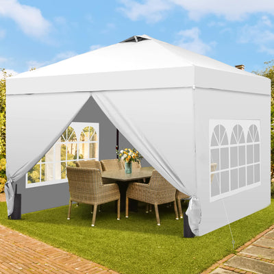 12x12 Pop Up Canopy Tent with 4 Sidewalls, Easy Set up with One Push Lift Gazebo with Wheel Bag and4 Sandbags,Carpas for Events, Parties,Camping, White.