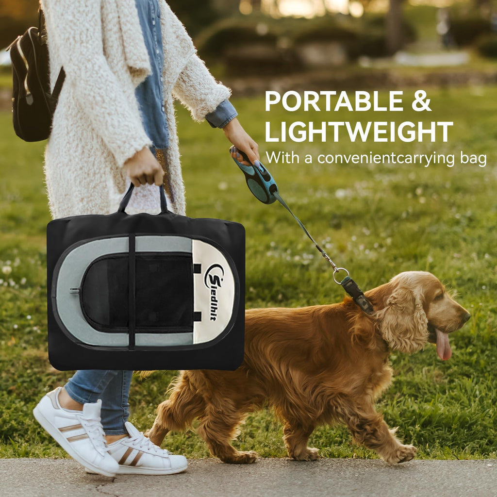 Dog Playpen, Puppy Pet Playpen, Medium Dogs Tent Crates Cage Indoor/Outdoor, Portable Pop Up Dog Kennel Playpen with Carrying Case for Dogs/Cats/Rabbits, Removable Zipper Top, Grey