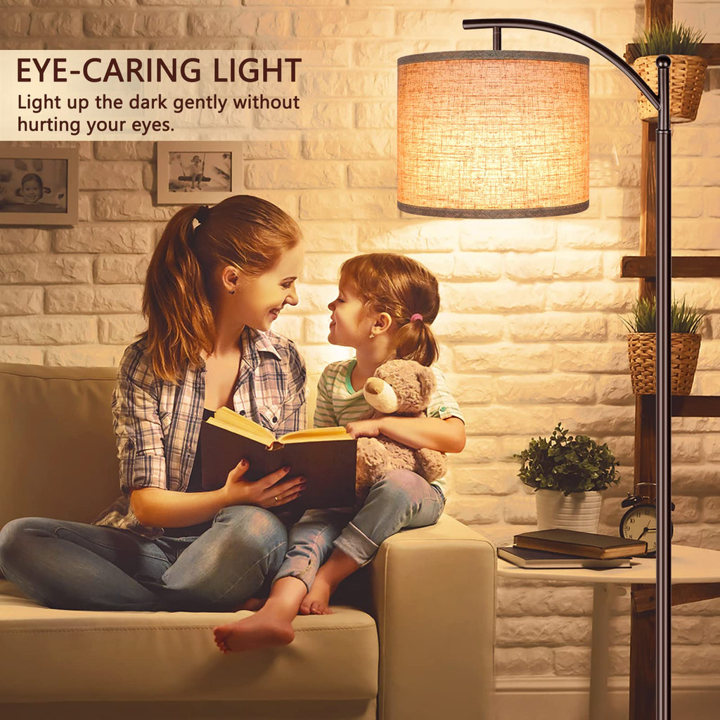 Floor Lamp for Living Room, LED Tall Industrial Standing Lamp Reading for Bedroom, Office (9W LED Bulb, Beige Lampshade Included) -Oil-Rubbed Bronze
