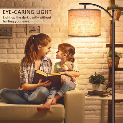 Floor Lamp for Living Room, LED Tall Industrial Standing Lamp Reading for Bedroom, Office (9W LED Bulb, Beige Lampshade Included) -Oil-Rubbed Bronze