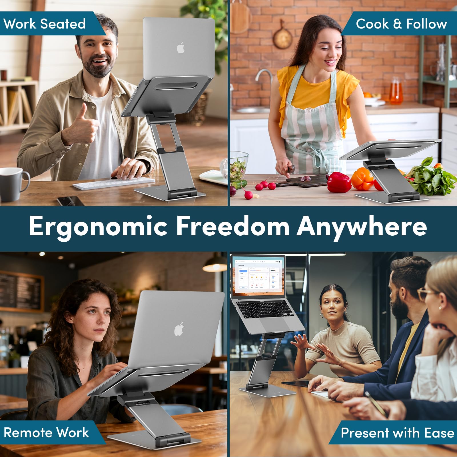 Ergonomic Adjustable Laptop Stand for Desk, Extra Tall 20” Height Aluminum Laptop Riser, Portable Foldable Computer Stand, Fits 10-17” Laptops for Office Meetings, Teamwork & Desk Setup